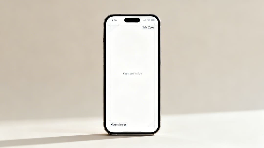A modern smartphone displaying a design template with 'Safe Zone' text on a light background.