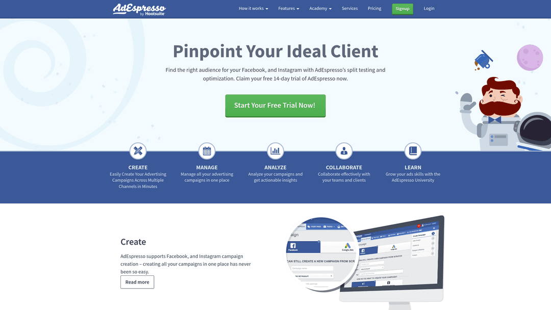 Screenshot of AdEspresso website homepage