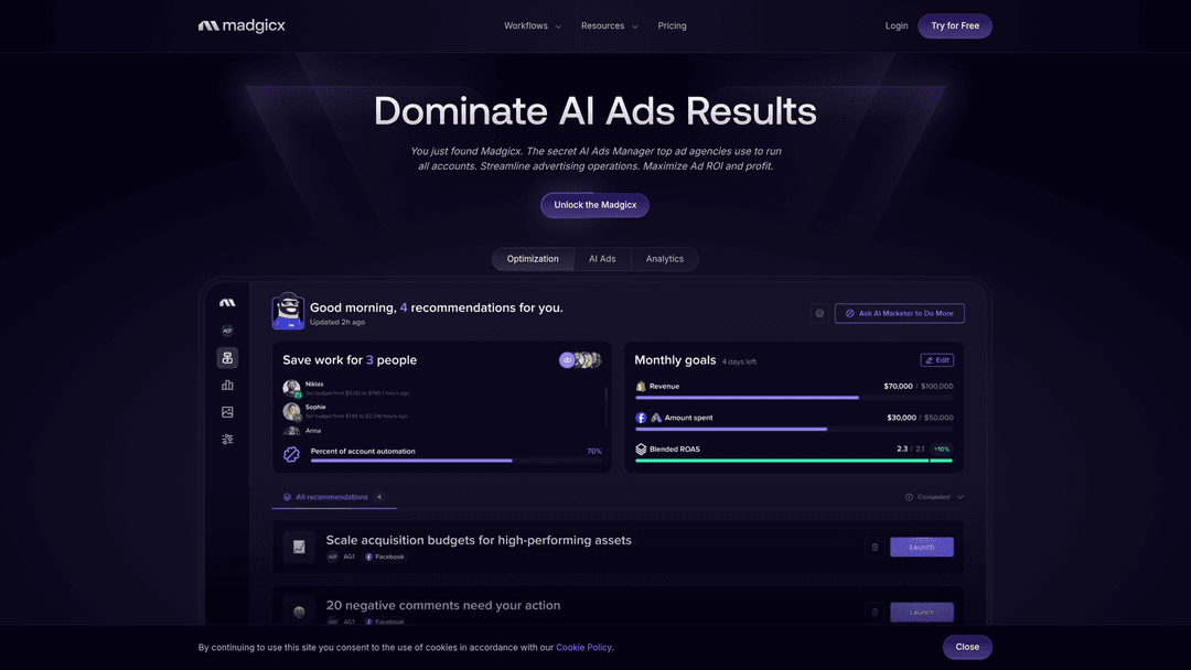 Screenshot of Madgicx website
